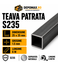 Teava patrata 25 x 25 x 1.5 mm, 6 metri